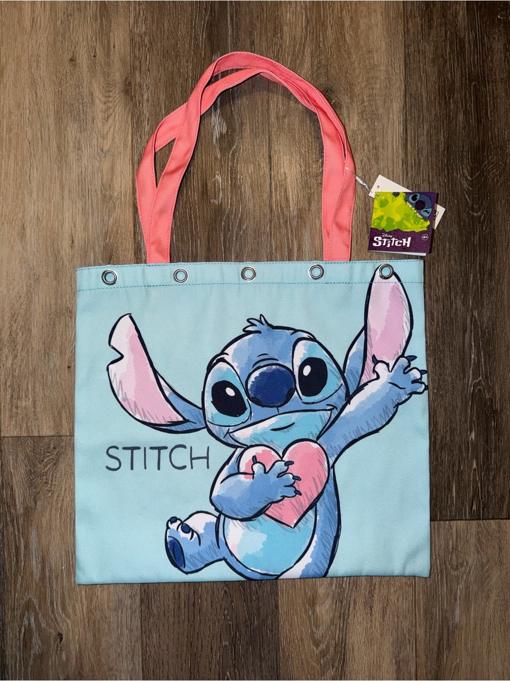 NWT Disney Stitch Light Blue and Pink Heart Tote Bag